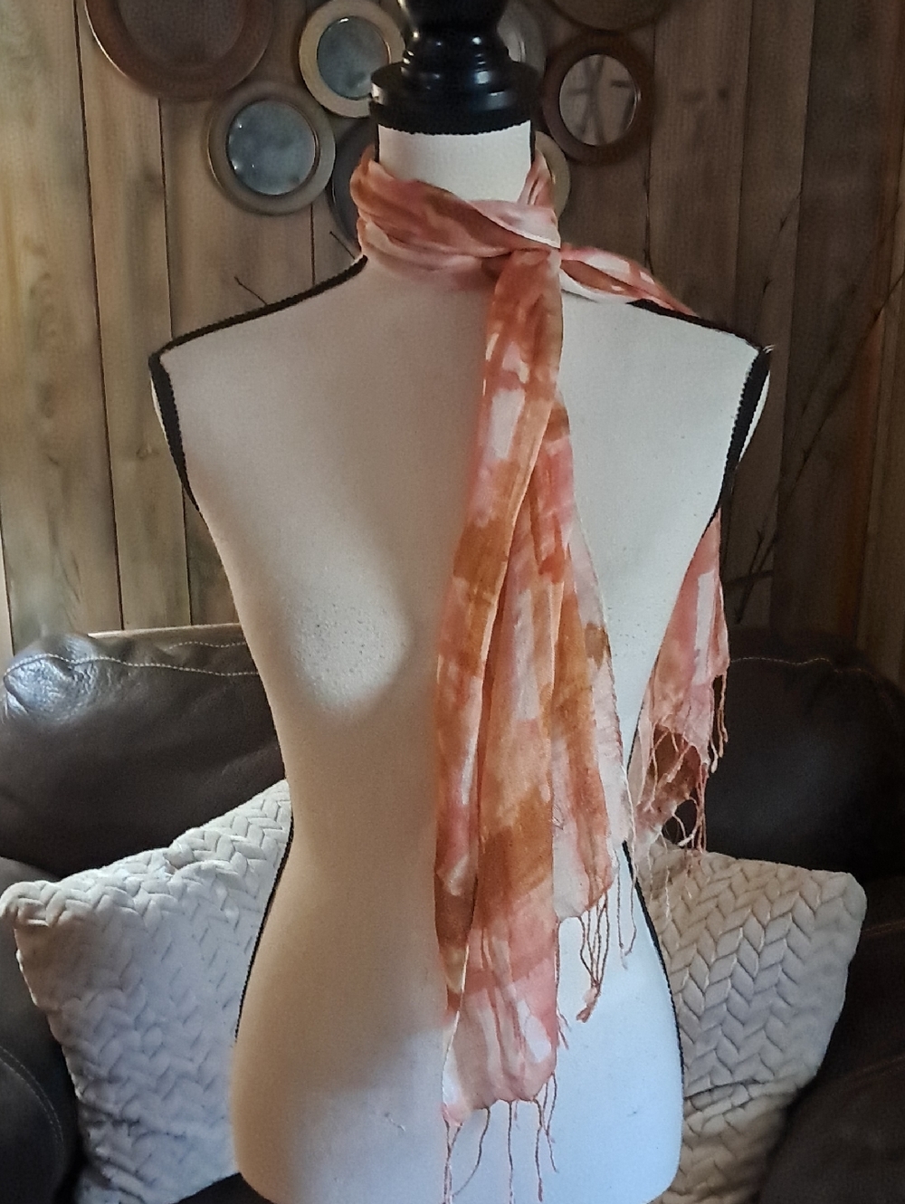Talbots Blush and Cream Floral Lightweight Scarf with Fringe Silk Wool Cashmere - Picture 3 of 8